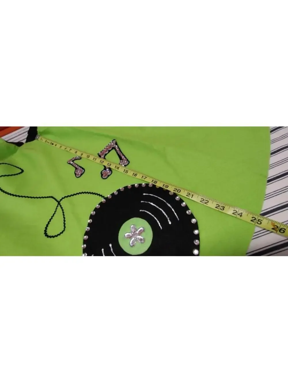 Rockabilly Cosplay Green Neon Full Circle SKirt Size 25 in xs Bejeweled RECORD